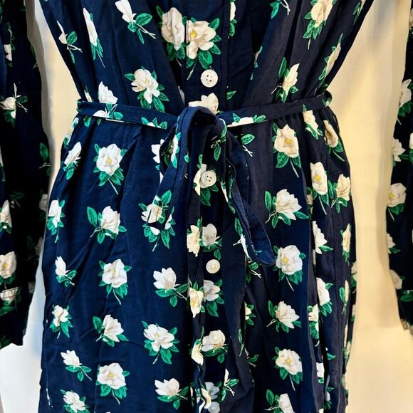 Draper James long sleeve navy floral tie button shirt dress woman’s size 6 - Picture 3 of 8